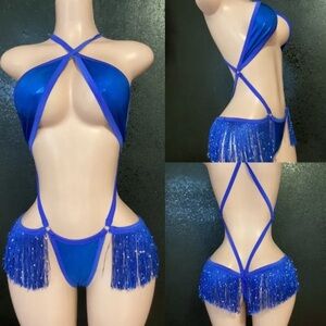 Blue Strappy Fringe monokini